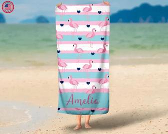 Flamingo Baby Name Personalized Beach Towels Perfect Summer Gift | Newhawaiianshirts CA