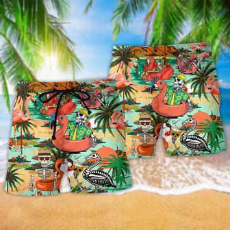 Flamingo Skull In Hawaii Tropical Summer Beach Short | Newhawaiianshirts UK