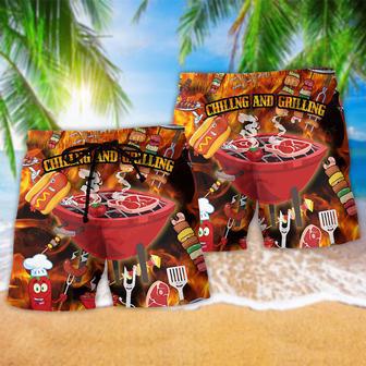 Food Chilling and Grilling BBQ Party Red Style Beach Short | Newhawaiianshirts