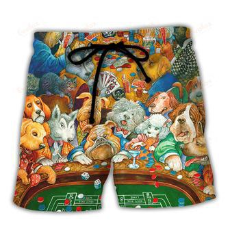 Gambling Dog Canines Playing Poker Beach Short | Newhawaiianshirts CA