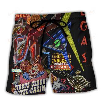 Gambling Vintage Casino Neon Signs At Night Beach Short | Newhawaiianshirts DE