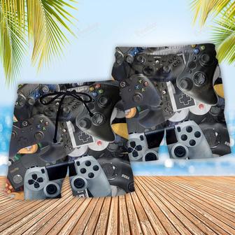 Game Let Beat Level With Game Controller Black Style Beach Short | Newhawaiianshirts CA