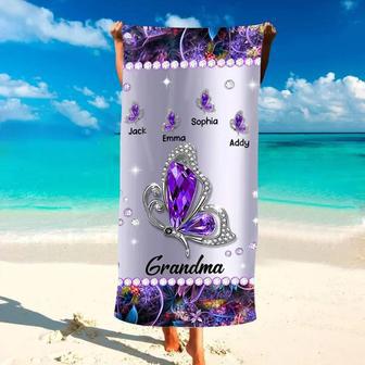 Glitter Butterfly Grandma Mom Kids Personalized Beach Towels Gift Idea | Newhawaiianshirts UK