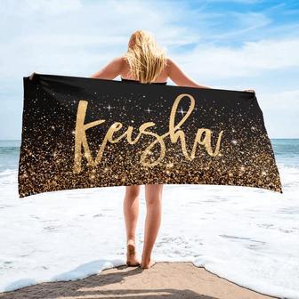 Gold Sparkle Personalized Beach Towels Name Gold Glitter Ideal Gift Her | Newhawaiianshirts AU