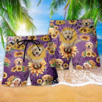 Golden Retriever Be A Sunflower Purple Beach Short | Newhawaiianshirts CA