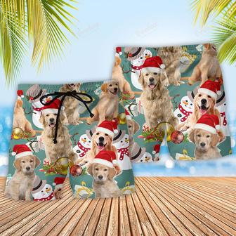 Golden Retriever Merry Christmas Snowman Beach Short | Newhawaiianshirts AU