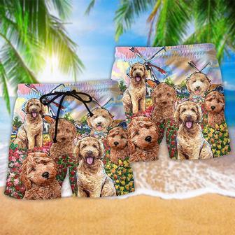 Goldendoodle Dog With Lovely Flowers Beach Short | Newhawaiianshirts CA