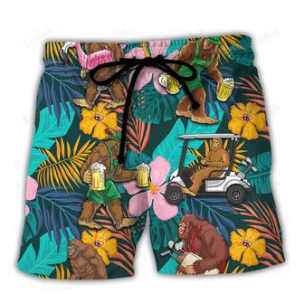 Golf Funny Bigfoot Playing Golf Golf and Beer Tropical Lover Beach Short | Newhawaiianshirts UK