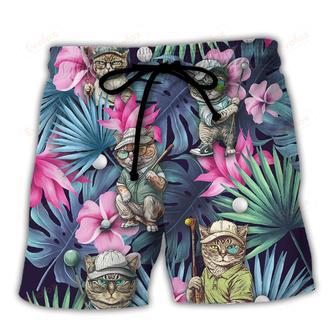 Golf Funny Cat Playing Golf Kiss My Putt Tropical Golf Lover Beach Short | Newhawaiianshirts AU