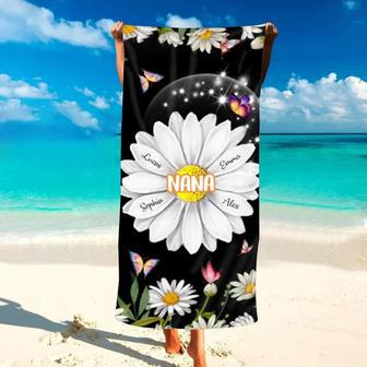 Grandkids Flower Grandma Personalized Beach Towels Perfect Gift Idea | Newhawaiianshirts UK