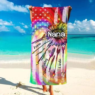 Grandma Grandkids Sunflower Tie Dye Hippie Personalized Beach Towels | Newhawaiianshirts