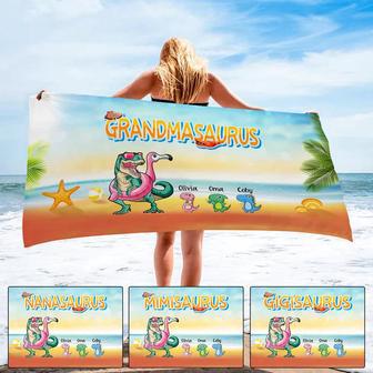 Grandmasaurus Grandkid Design Custom Beach Towels Unique Theme | Newhawaiianshirts CA