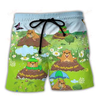 Groundhog Day Cute Happy Day Grass Garden Beach Short | Newhawaiianshirts UK