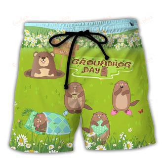 Groundhog Lover Day Happy Spring Day With Grass Flowers Beach Short | Newhawaiianshirts UK