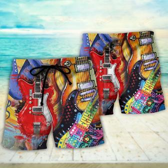 Guitar Galaxy Amazing Background Colorful Beach Short | Newhawaiianshirts AU