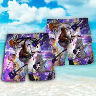 Guitar Music Cat Playing Guitar And Galaxy Beach Short | Newhawaiianshirts CA