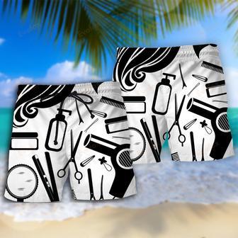 Hairstylist Black And White Style Beach Short | Newhawaiianshirts AU