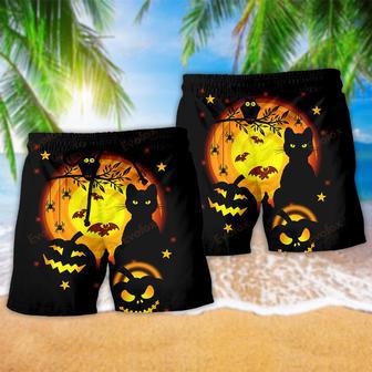 Halloween Awesome Black Cat And Pumpkin Happy Halloween Beach Short | Newhawaiianshirts DE