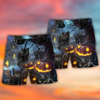 Halloween Black Cat Dark Night Style Beach Short | Newhawaiianshirts CA