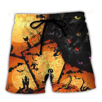 Halloween Black Cat Enjoy Halloween Beach Short | Newhawaiianshirts