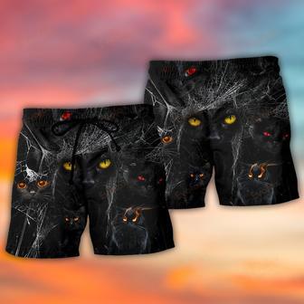 Halloween Black Cat In The Dark Beach Short | Newhawaiianshirts