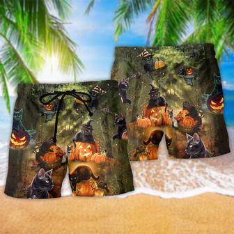 Halloween Black Cat May Luck Be Yours On Halloween Night Beach Short | Newhawaiianshirts