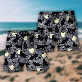 Halloween Black Cat Pattern Beach Short | Newhawaiianshirts AU