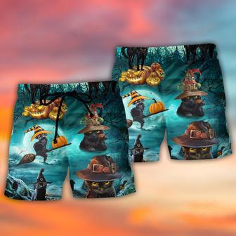 Halloween Black Cat Pumpkin Scary Style Beach Short | Newhawaiianshirts UK