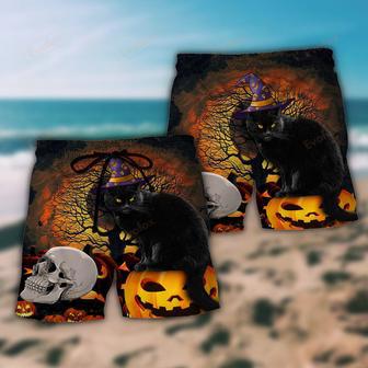 Halloween Black Cat Scary Pumpkin Beach Short | Newhawaiianshirts AU