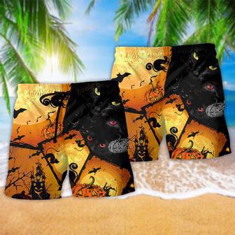 Halloween Black Cat With Yellow Beach Short | Newhawaiianshirts AU