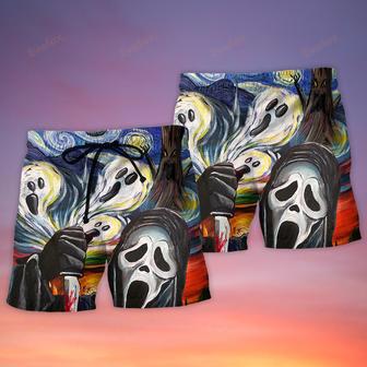 Halloween Ghost Scream Starry Night Funny Boo Art Style Beach Short | Newhawaiianshirts DE