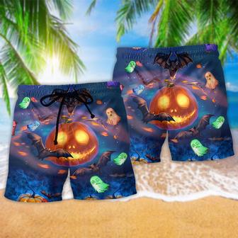 Halloween Glowing Pumpkins By Night Beach Short | Newhawaiianshirts DE