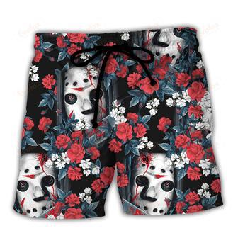 Halloween Jason Voorhees Flower Tropical Style Beach Short | Newhawaiianshirts CA