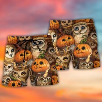 Halloween Owl Pumpkin Pattern Beach Short | Newhawaiianshirts AU