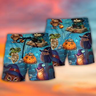 Halloween Owl Witch Sky Night Beach Short | Newhawaiianshirts AU