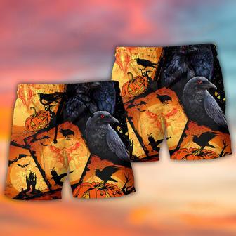 Halloween Raven Pumpkin Scary Beach Short | Newhawaiianshirts