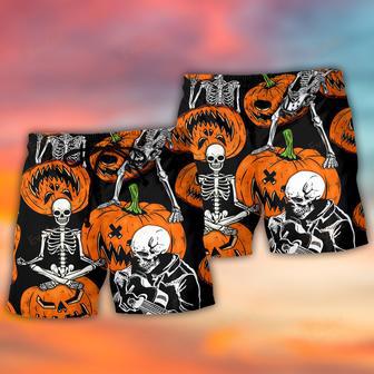 Halloween Skeleton Pumpkin Scary Beach Short | Newhawaiianshirts AU