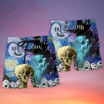 Halloween Skull Smoke Scream Starry Night Funny Boo Art Style Beach Short | Newhawaiianshirts CA