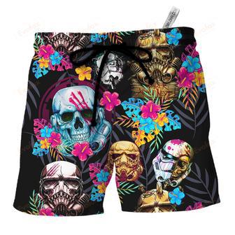 Halloween Stormtrooper Skull Tropical Neon Beach Short | Newhawaiianshirts CA