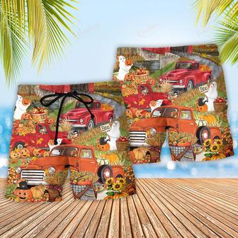 Halloween Truck With Pumpkin In Town Beach Short | Newhawaiianshirts CA