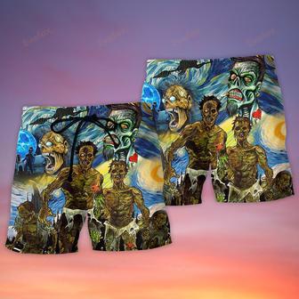 Halloween Zombie Crazy Starry Night Funny Boo Art Style Beach Short | Newhawaiianshirts AU