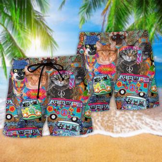 Hippie Cats Peace Life Color Fun And Cute Beach Short | Newhawaiianshirts AU