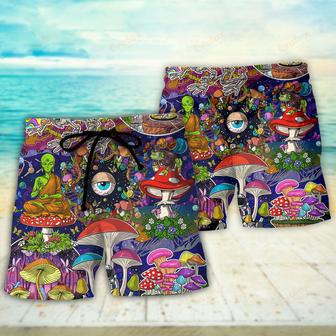 Hippie Mushroom Aliens Stay Hippie Colorful Art Beach Short | Newhawaiianshirts CA