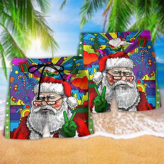 Hippie Santa Claus Christmas Santa Wear Glasses Beach Short | Newhawaiianshirts