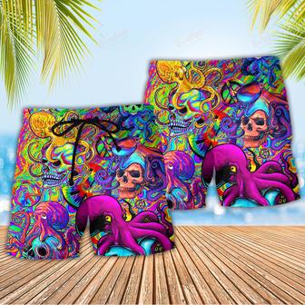 Hippie Skull Octopus Colorful Tie Dye Beach Short | Newhawaiianshirts