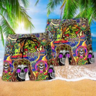 Hippie Skull Rock And Roll Beach Short | Newhawaiianshirts AU