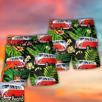 Hippie Van Volkswagen Camper Van Tropical Flower Custom Photo Beach Short | Newhawaiianshirts UK