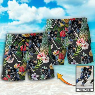 Hockey Tropical Flower Custom Photo Beach Short | Newhawaiianshirts