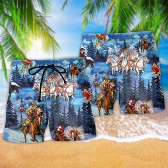 Horse And Santa Love Christmas Cold Weather Beach Short | Newhawaiianshirts AU