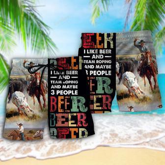 Horse Beer I Like Beer And Team Roping Beach Short | Newhawaiianshirts CA